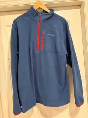 Columbia Blue Fleece Quarter-Zip Pullover with Red Accents